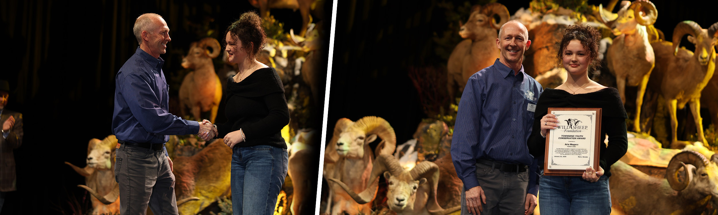 Dr. Ryan Brock presenting the 2026 Townsend Youth Conservationist Award to Aria Magaro